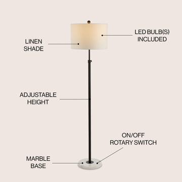June 65" Adjustable Metal/Marble LED Floor Lamp - JONATHAN Y